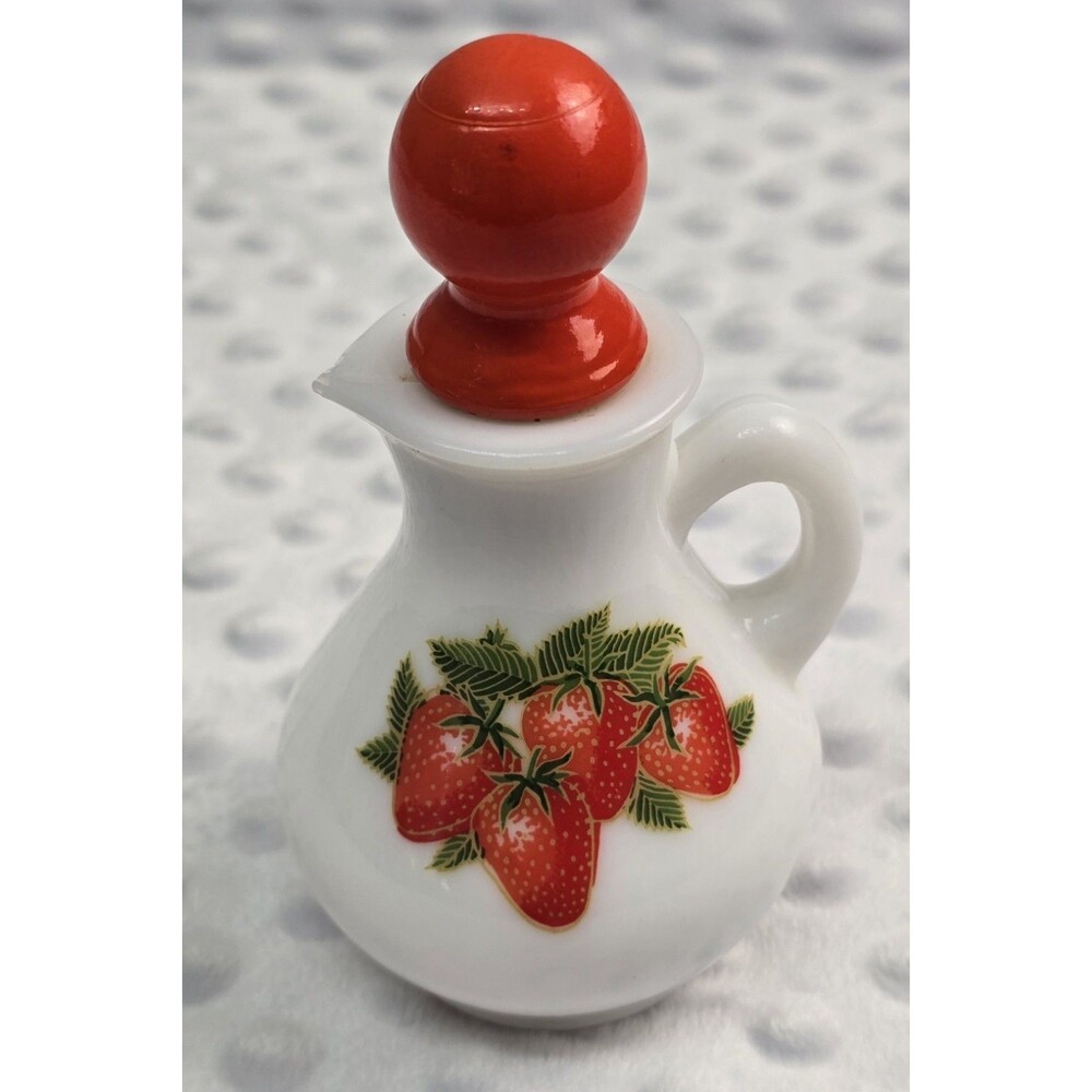 Vintage Strawberries and Cream Bath Foam Avon Empty Milk Glass 4 Oz Corked Empty